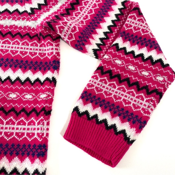 Talbots Pink Fair Isle Nordic Style Lambswool Blend Cardigan Sweater Size Medium - Picture 9 of 14